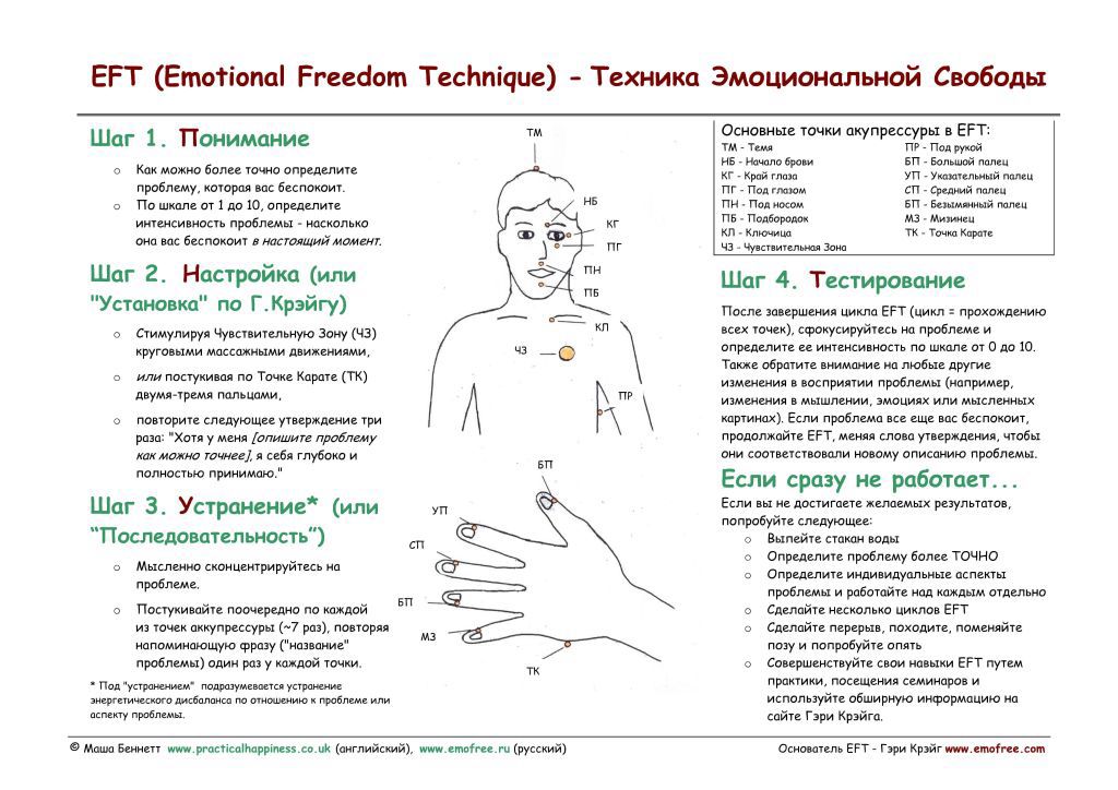 Техника эмоционального освобождения - суть EFT техники, пошаговая инструкция ТЭСТЭО, советы по использованию техники эмоциональной свободы