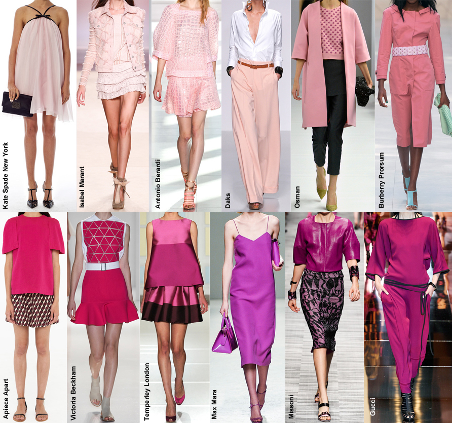 Оттенки розового с названиями в одежде