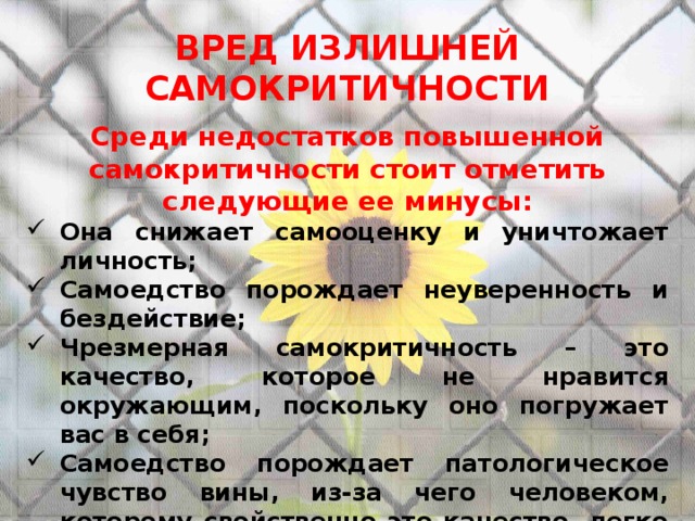 Что такое самокритика - понятие в психологии, необходимость здоровой самокритики Самокритика педагога как взгляд со стороны на себя позволяет улучшить умение передавать знания