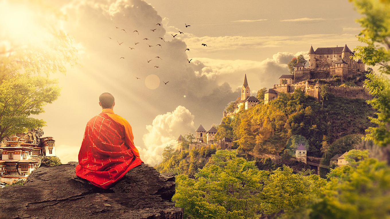 На востоке живешь весь. Буддистский монах Тибет арт. Будда Шаолинь. Медитация. Монах на горе.