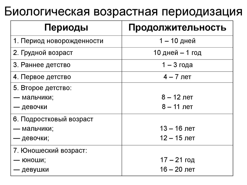 Возрастные периоды человека картинка